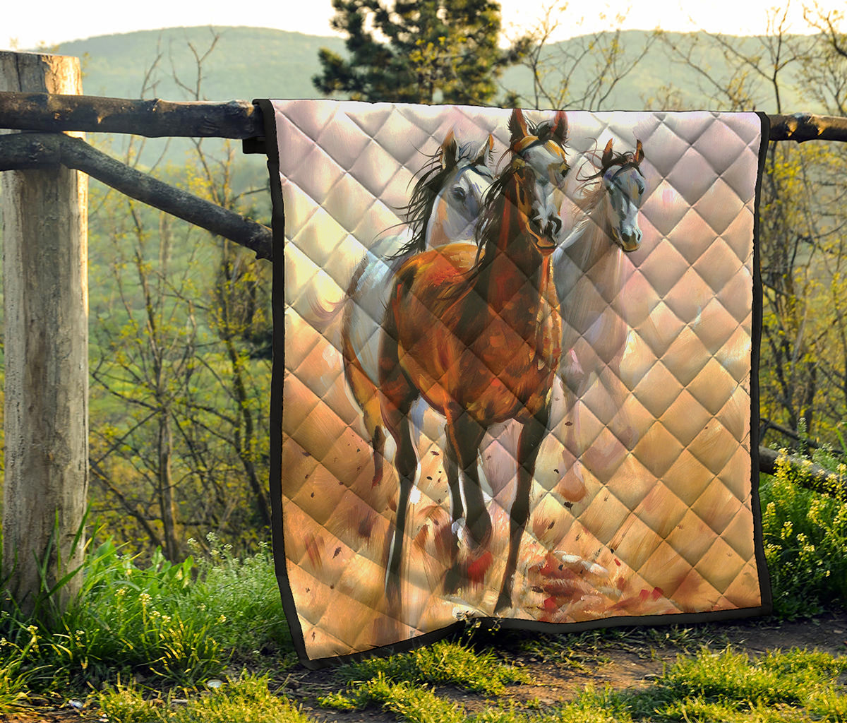 Running Horses Painting Print Quilt