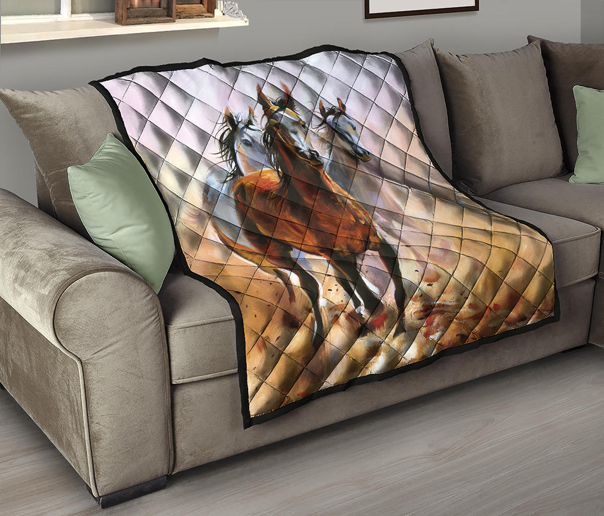 Running Horses Painting Print Quilt