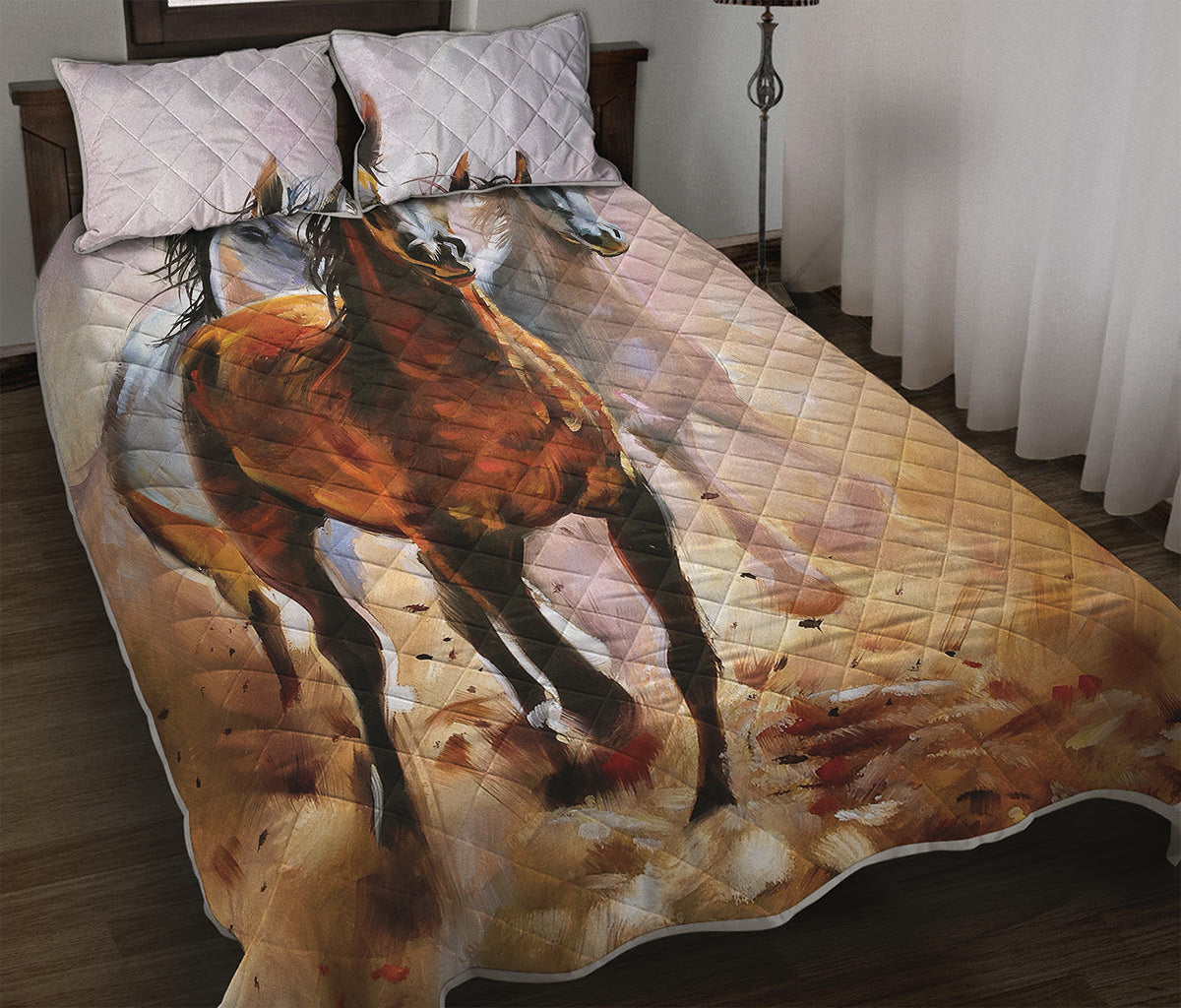 Running Horses Painting Print Quilt Bed Set
