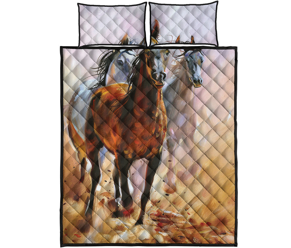 Running Horses Painting Print Quilt Bed Set