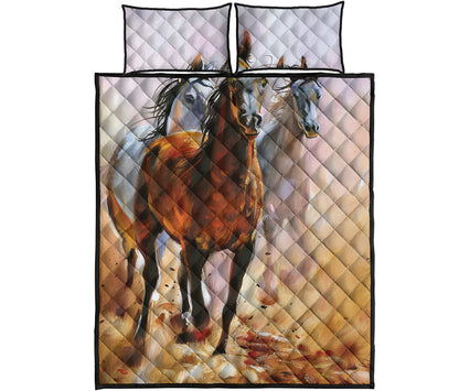 Running Horses Painting Print Quilt Bed Set