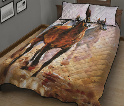Running Horses Painting Print Quilt Bed Set