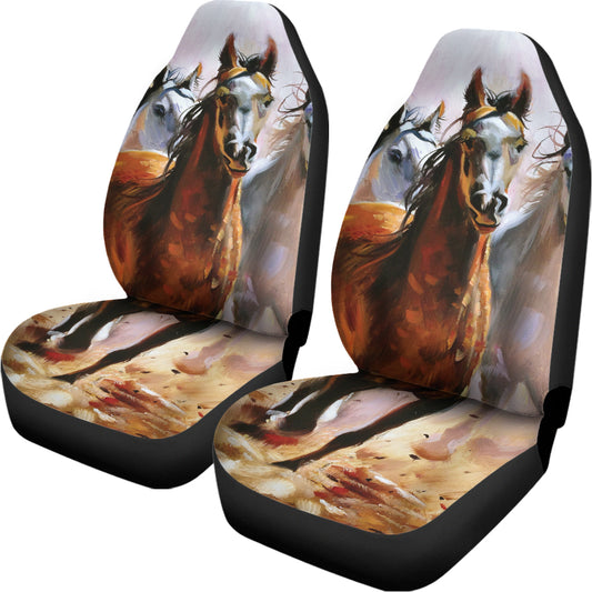 Running Horses Painting Print Universal Fit Car Seat Covers