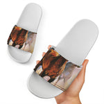 Running Horses Painting Print White Slide Sandals