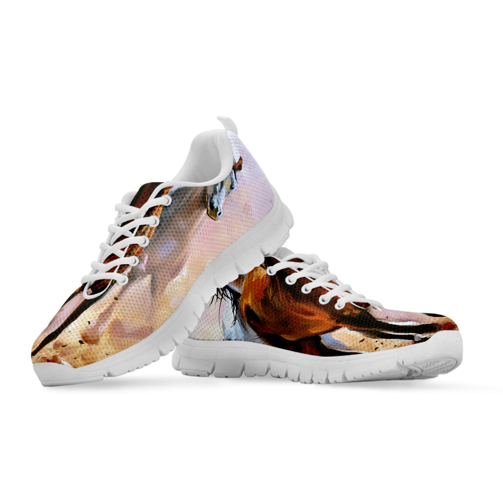 Running Horses Painting Print White Sneakers