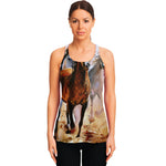 Running Horses Painting Print Women's Racerback Tank Top