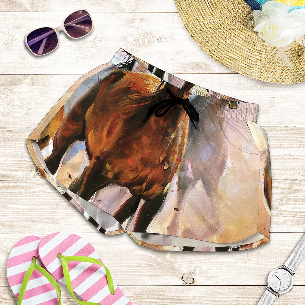 Running Horses Painting Print Women's Shorts