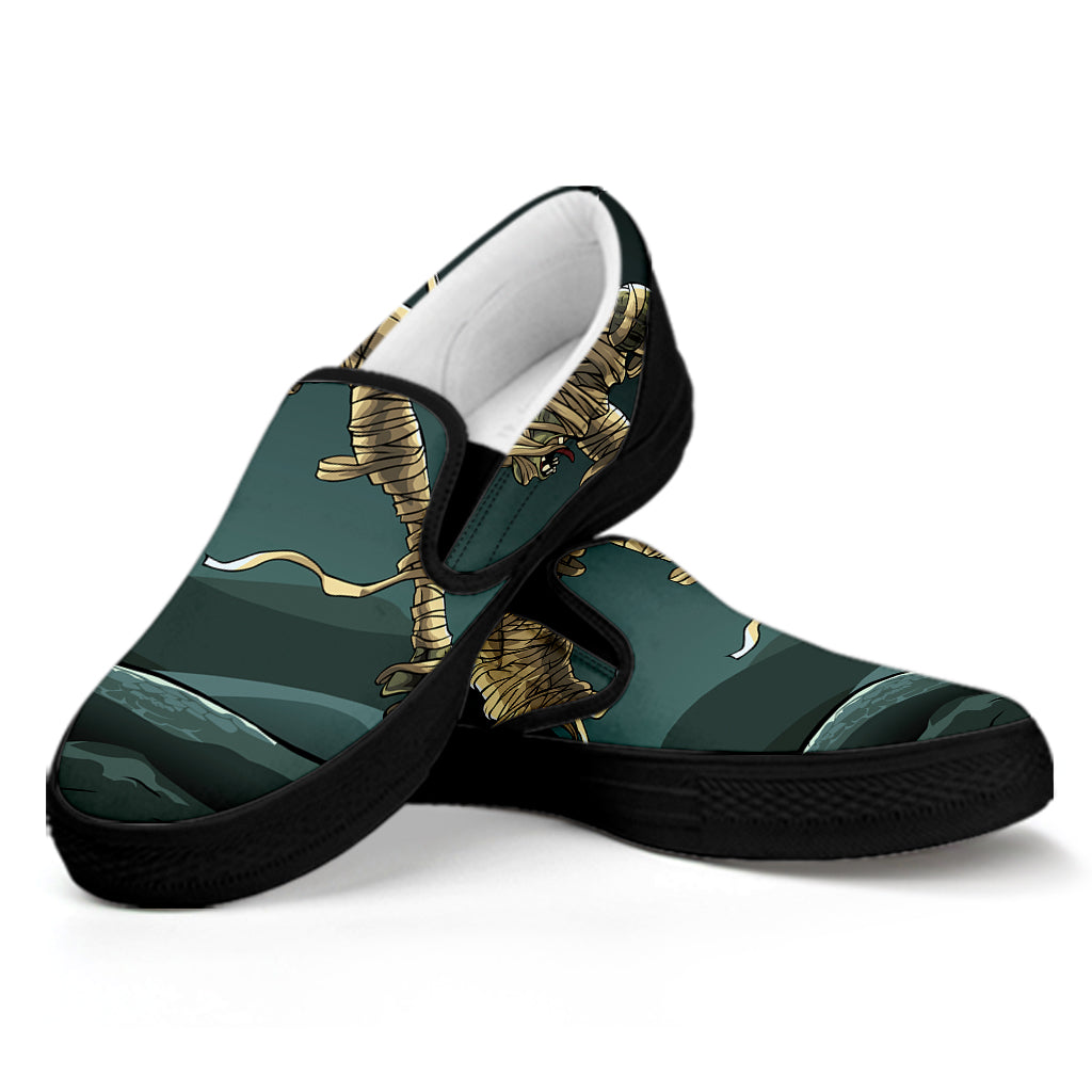 Running Mummy Print Black Slip On Shoes
