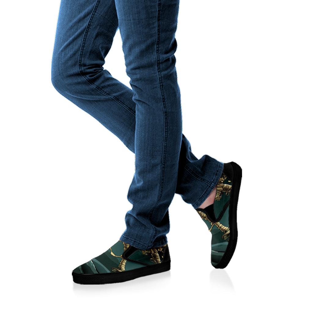 Running Mummy Print Black Slip On Shoes