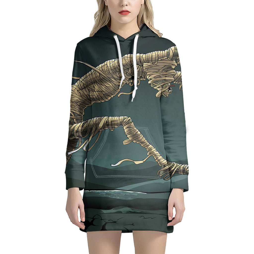 Running Mummy Print Pullover Hoodie Dress