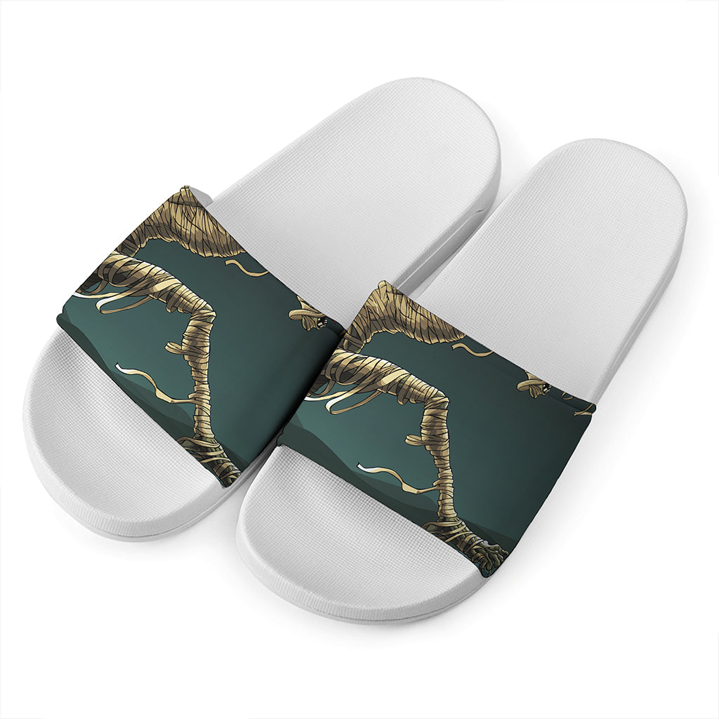 Running Mummy Print White Slide Sandals