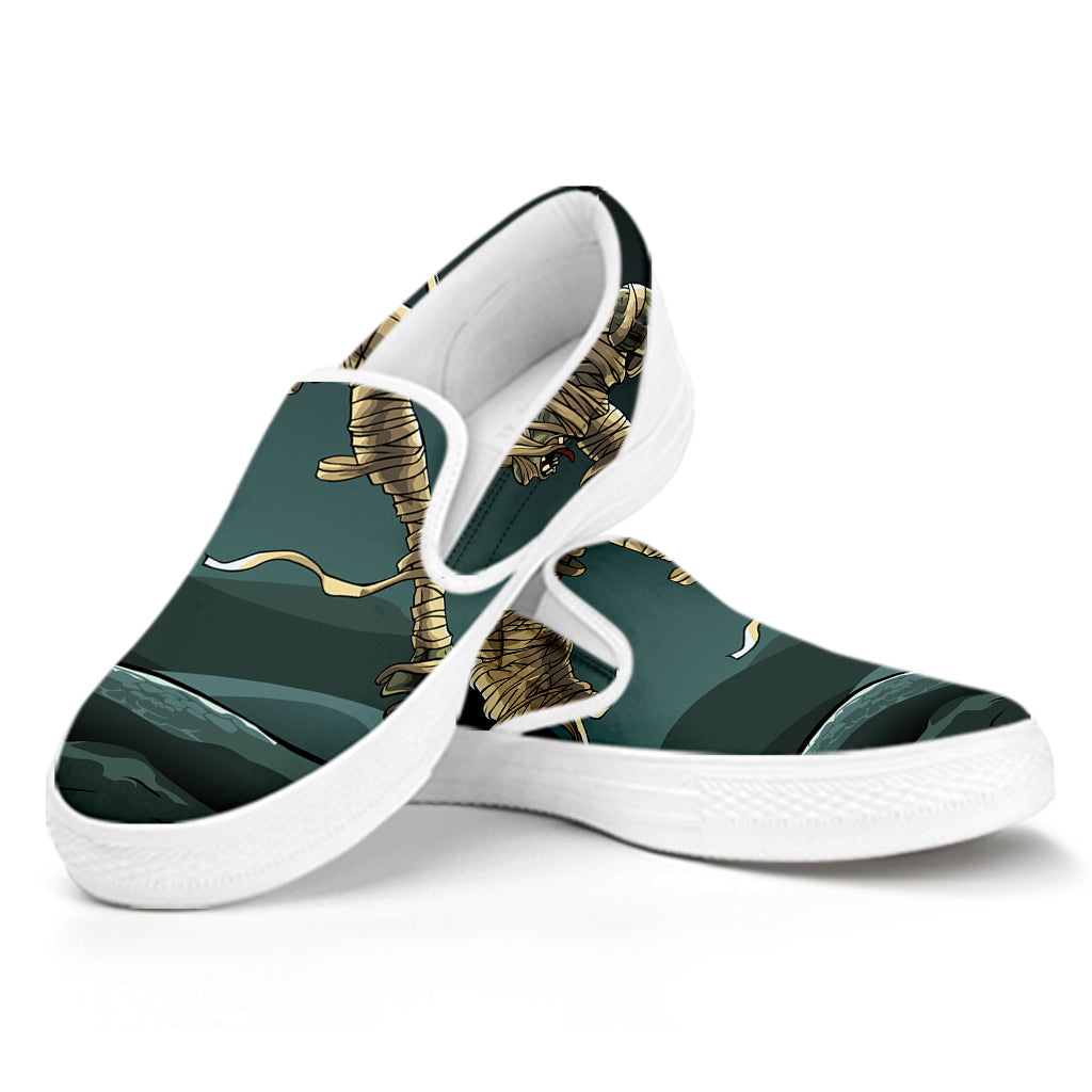 Running Mummy Print White Slip On Shoes
