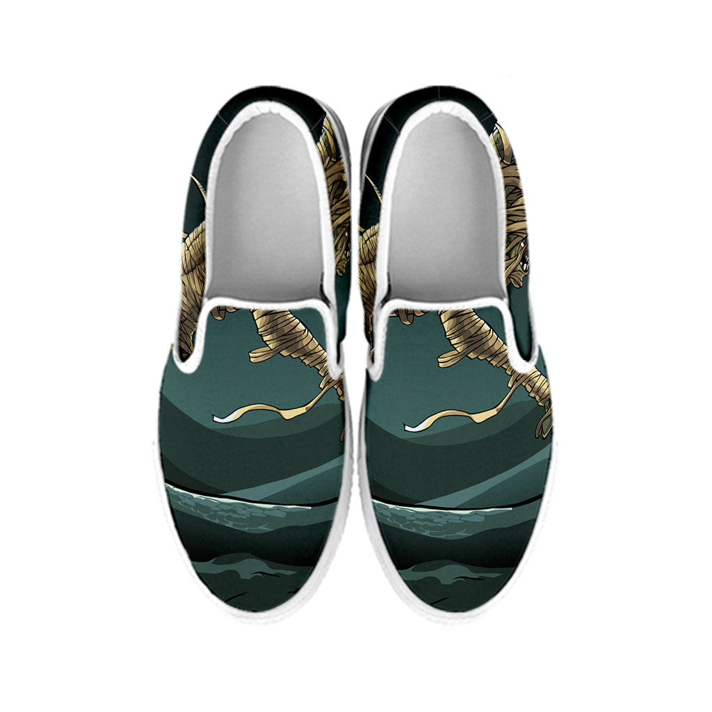Running Mummy Print White Slip On Shoes