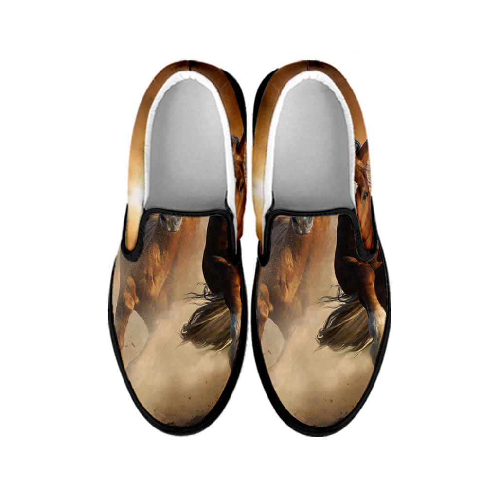 Running Wild Horses Print Black Slip On Shoes