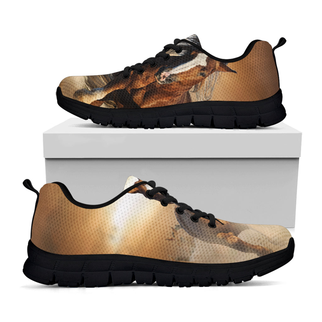 Running Wild Horses Print Black Sneakers