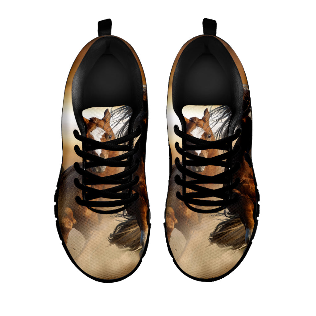Running Wild Horses Print Black Sneakers