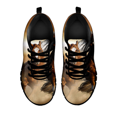 Running Wild Horses Print Black Sneakers
