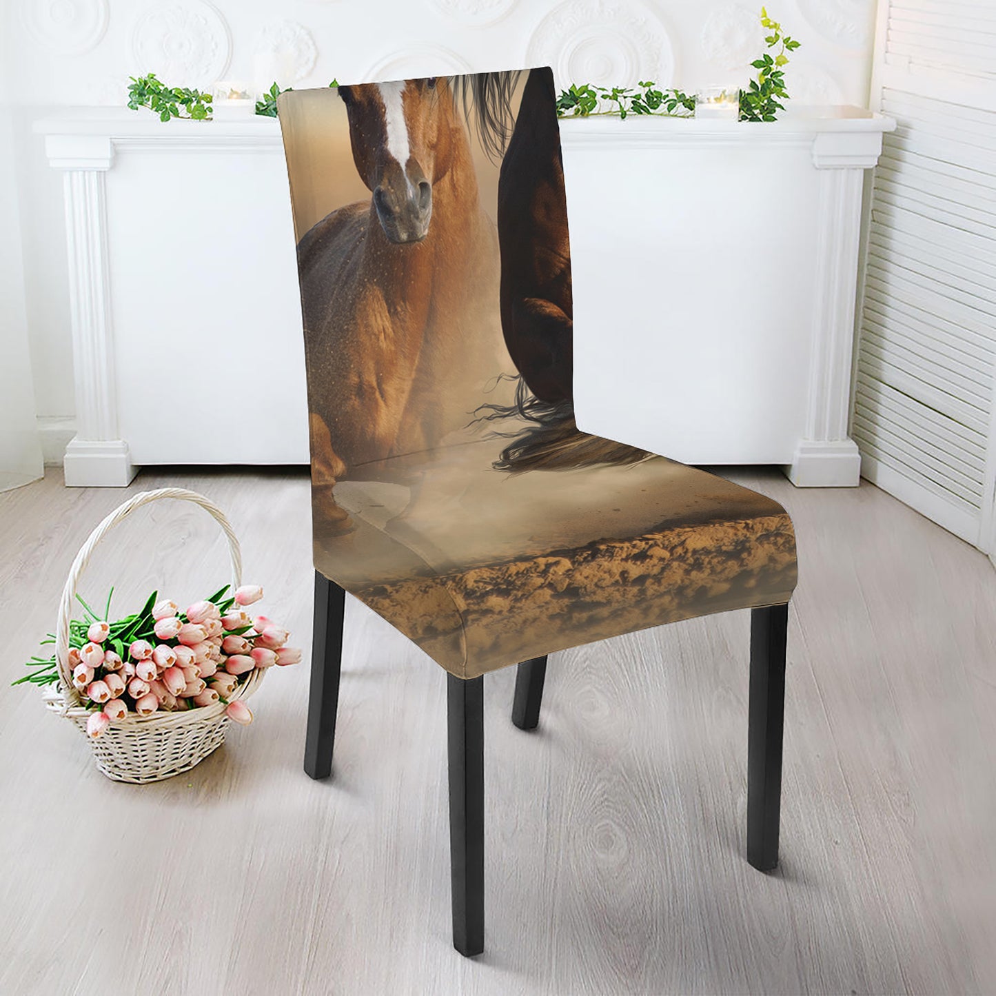 Running Wild Horses Print Dining Chair Slipcover
