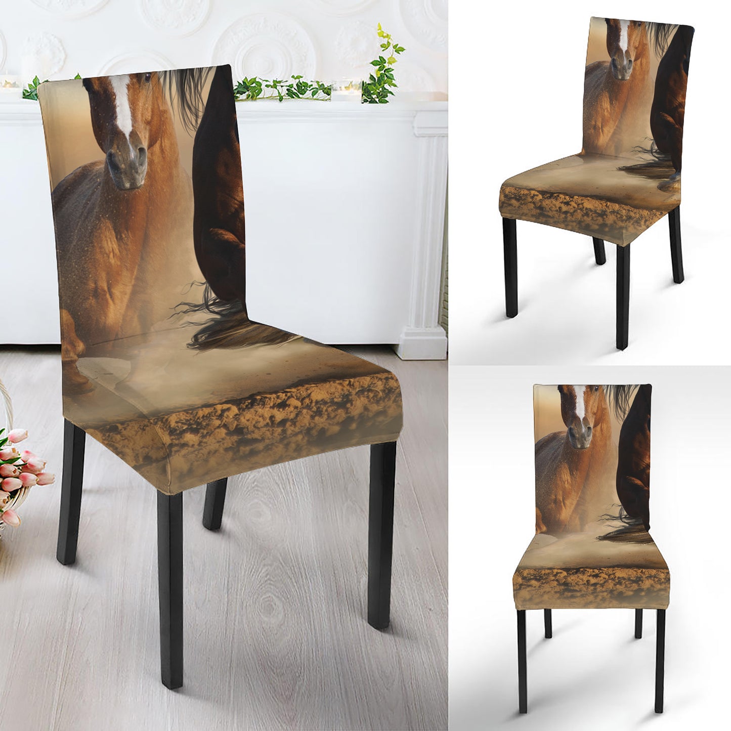 Running Wild Horses Print Dining Chair Slipcover