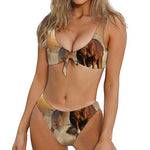 Running Wild Horses Print Front Bow Tie Bikini