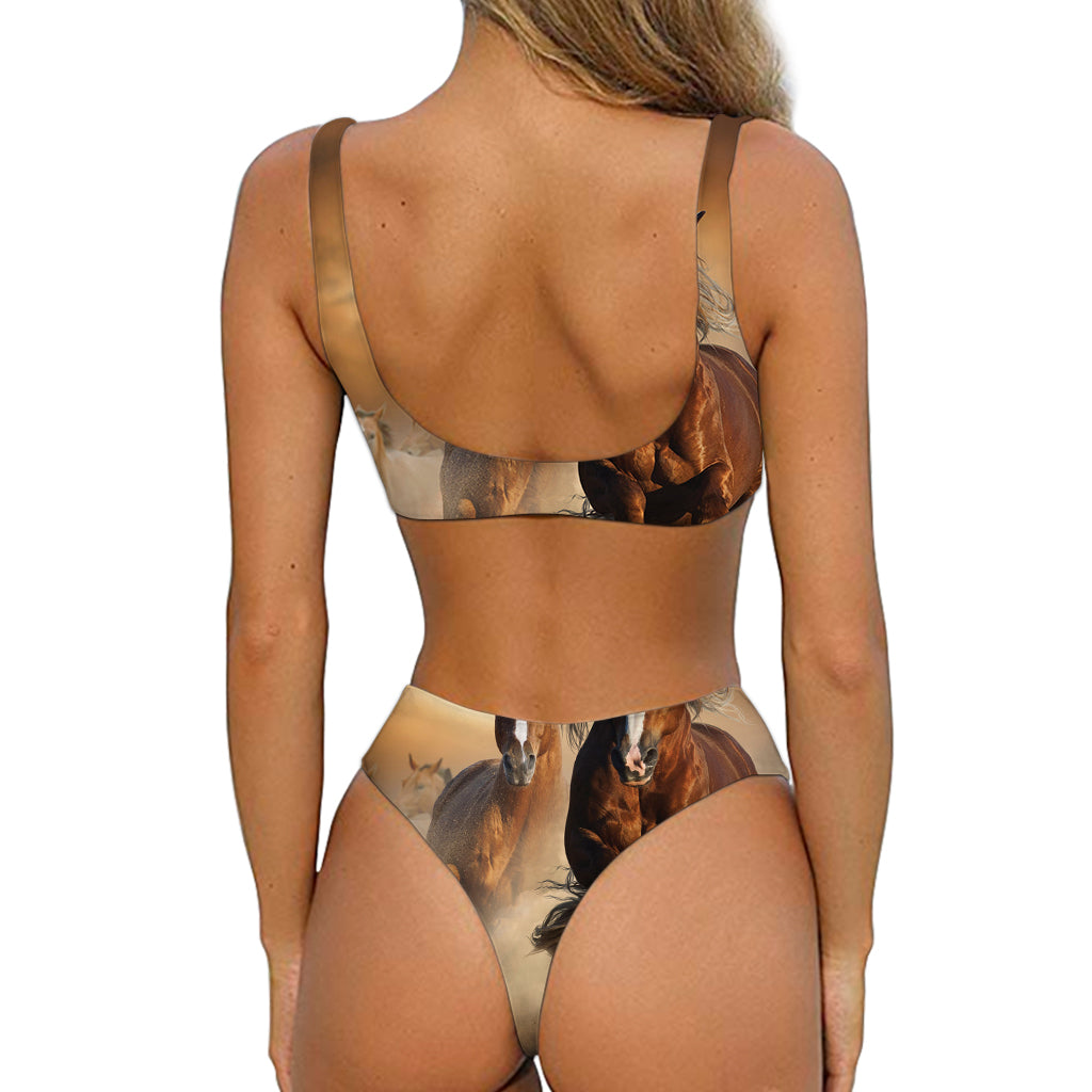Running Wild Horses Print Front Bow Tie Bikini