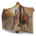 Running Wild Horses Print Hooded Blanket