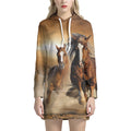 Running Wild Horses Print Pullover Hoodie Dress