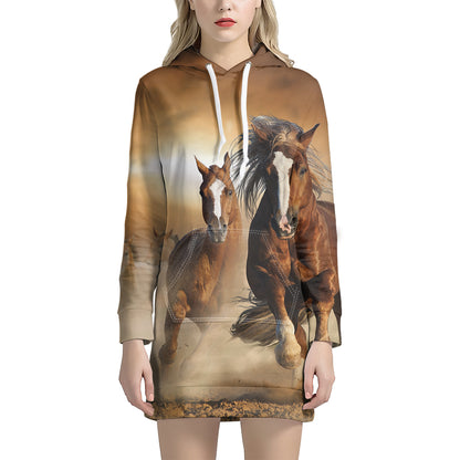 Running Wild Horses Print Hoodie Dress