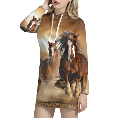 Running Wild Horses Print Hoodie Dress