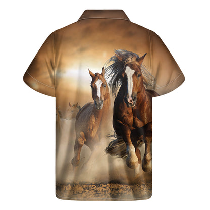 Running Wild Horses Print Men's Short Sleeve Shirt