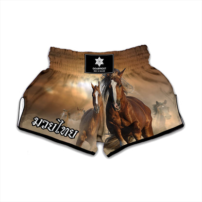 Running Wild Horses Print Muay Thai Boxing Shorts
