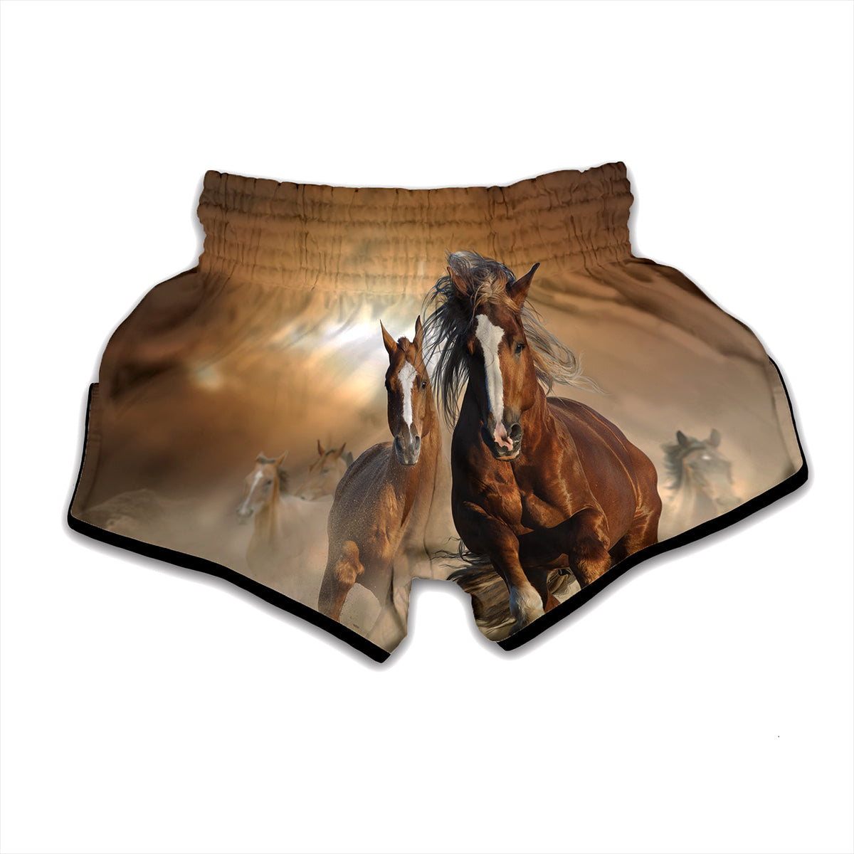 Running Wild Horses Print Muay Thai Boxing Shorts