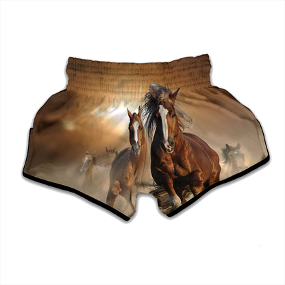Running Wild Horses Print Muay Thai Boxing Shorts