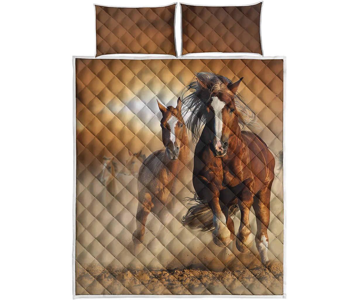 Running Wild Horses Print Quilt Bed Set