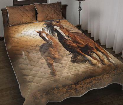 Running Wild Horses Print Quilt Bed Set