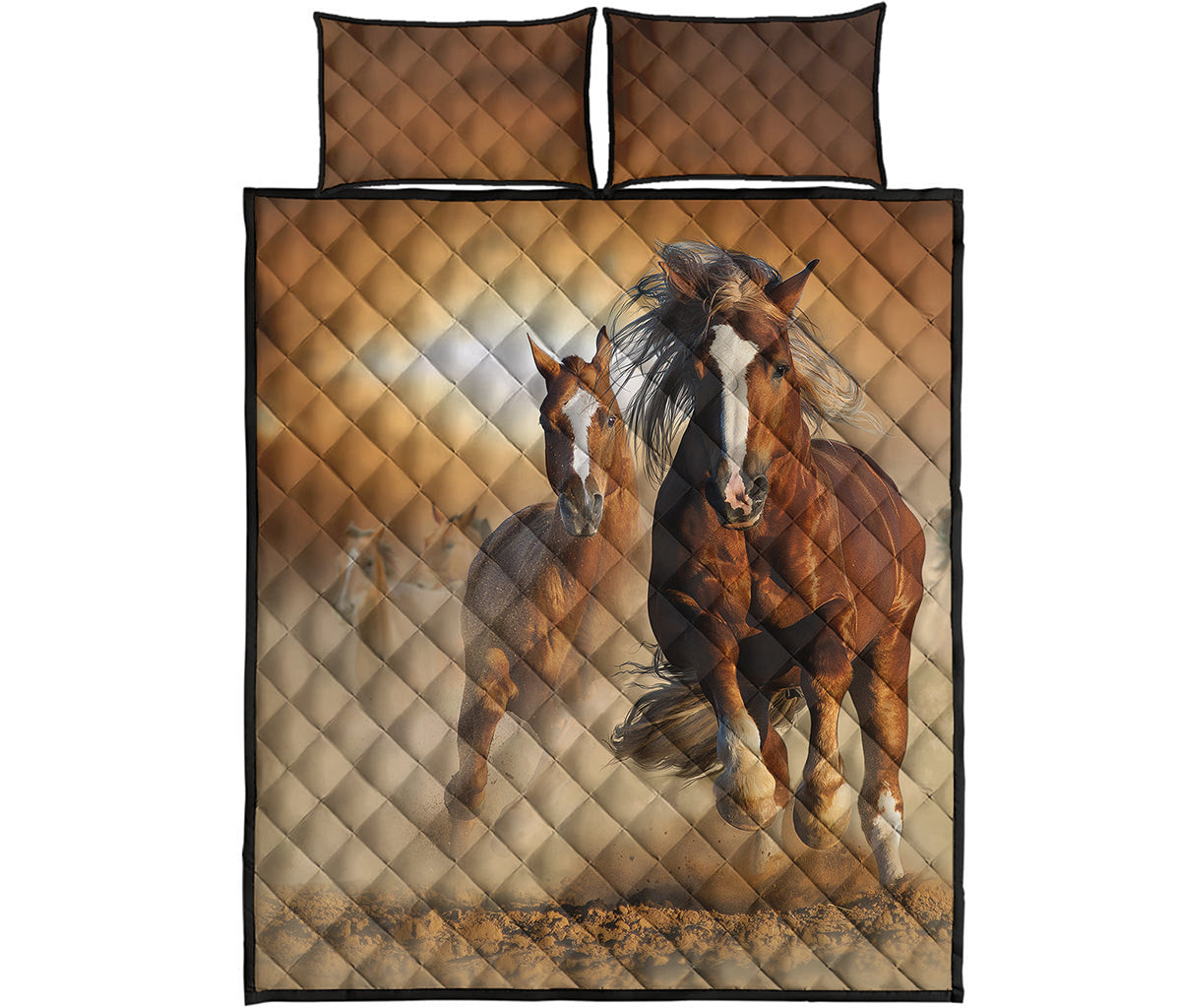 Running Wild Horses Print Quilt Bed Set