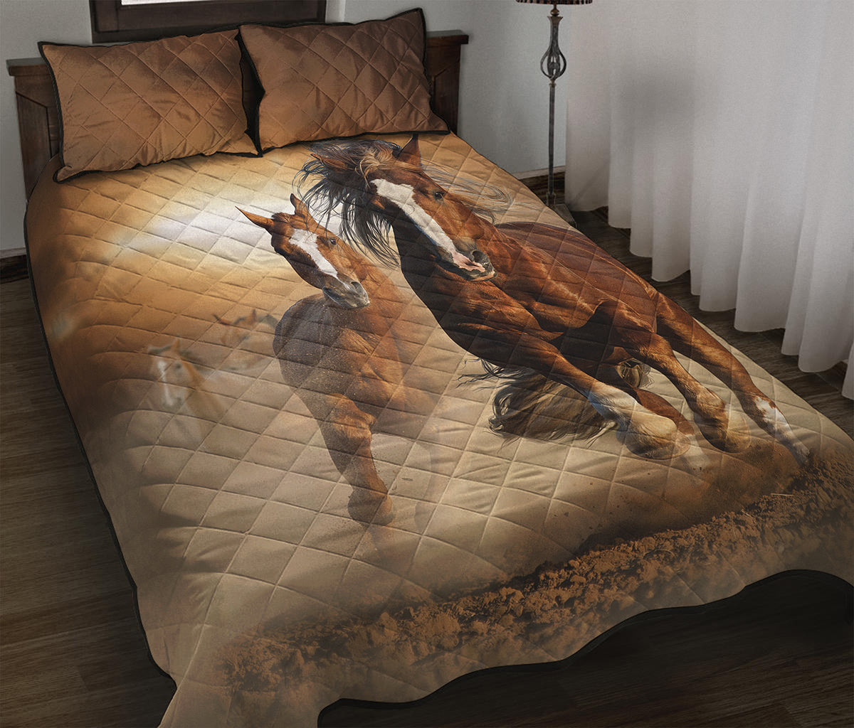 Running Wild Horses Print Quilt Bed Set