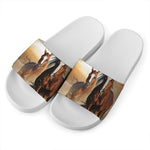 Running Wild Horses Print White Slide Sandals