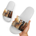 Running Wild Horses Print White Slide Sandals