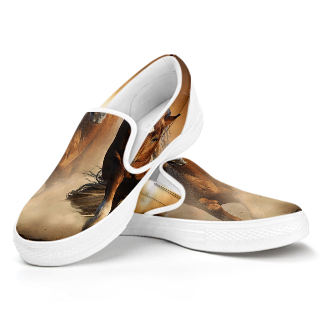 Running Wild Horses Print White Slip On Shoes