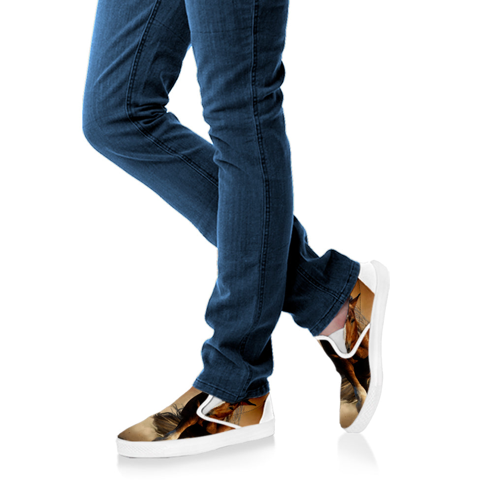 Running Wild Horses Print White Slip On Shoes