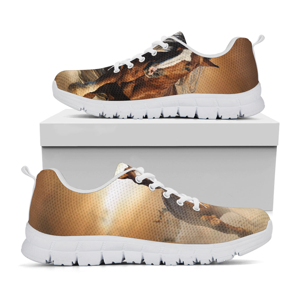 Running Wild Horses Print White Sneakers