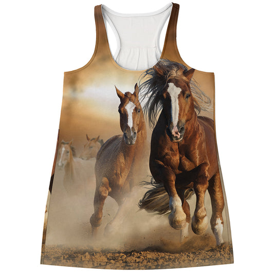 Running Wild Horses Print Women's Racerback Tank Top