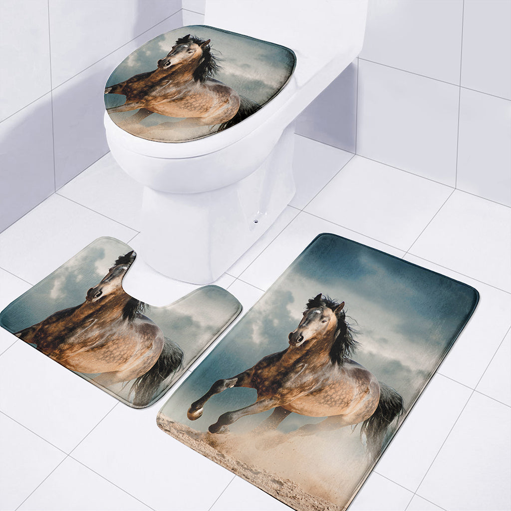 Running Wild Stallion Horse Print 3 Piece Bath Mat Set