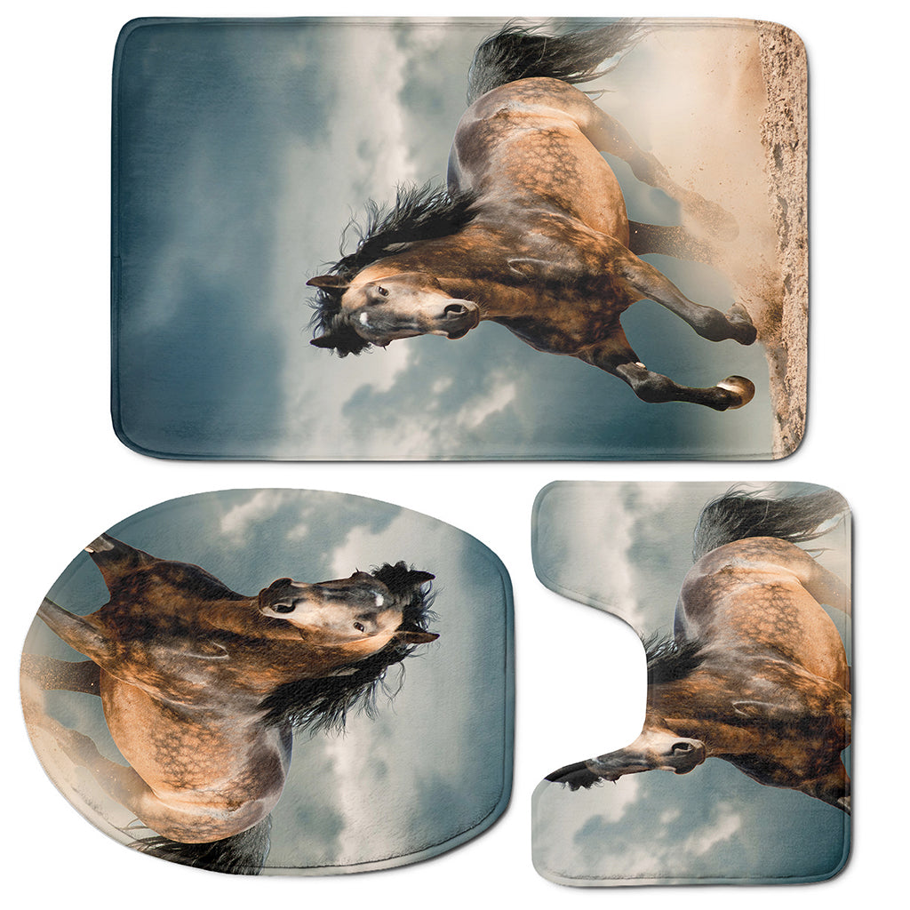Running Wild Stallion Horse Print 3 Piece Bath Mat Set
