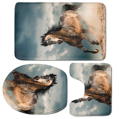 Running Wild Stallion Horse Print 3 Piece Bath Mat Set