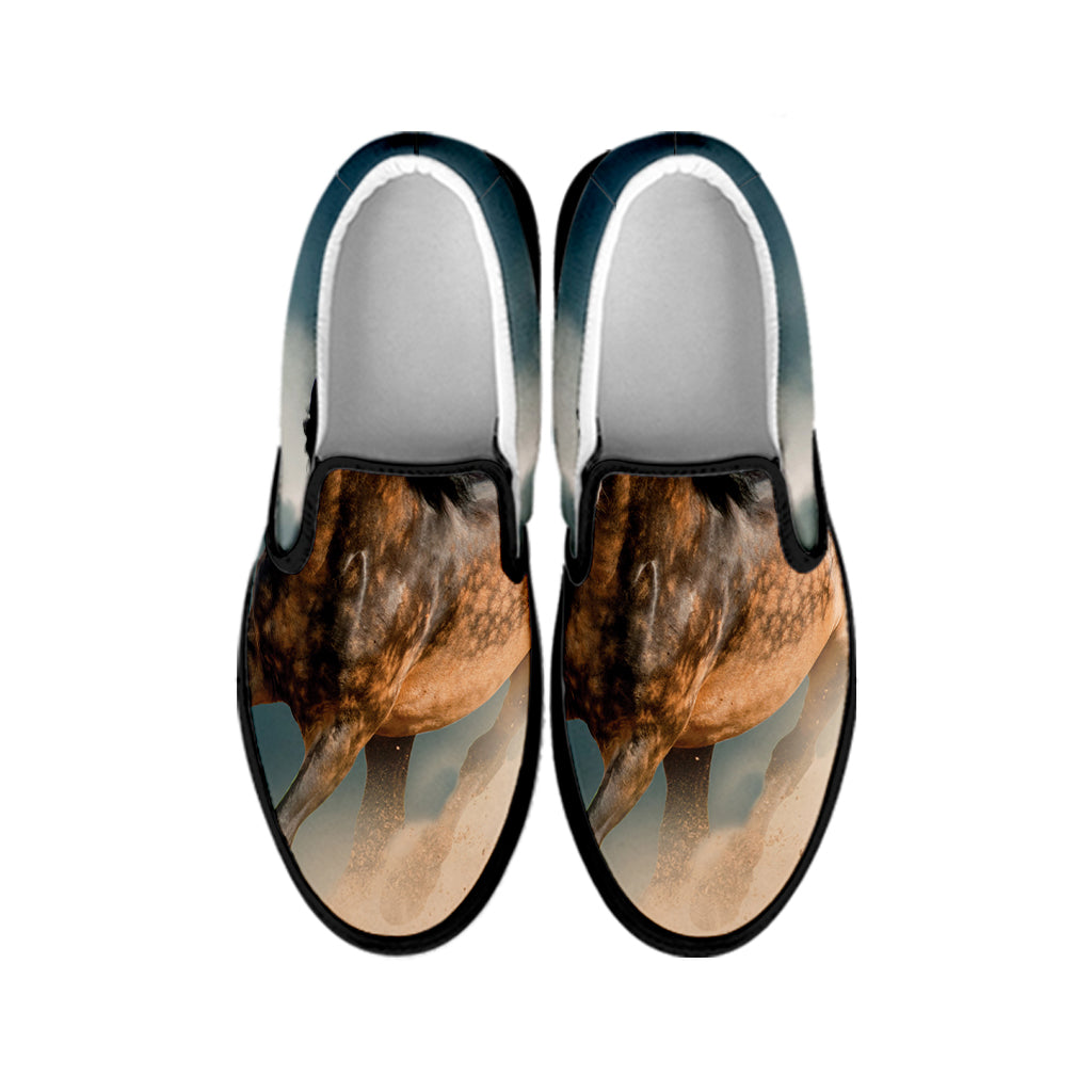 Running Wild Stallion Horse Print Black Slip On Shoes