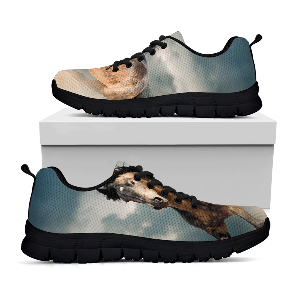 Running Wild Stallion Horse Print Black Sneakers