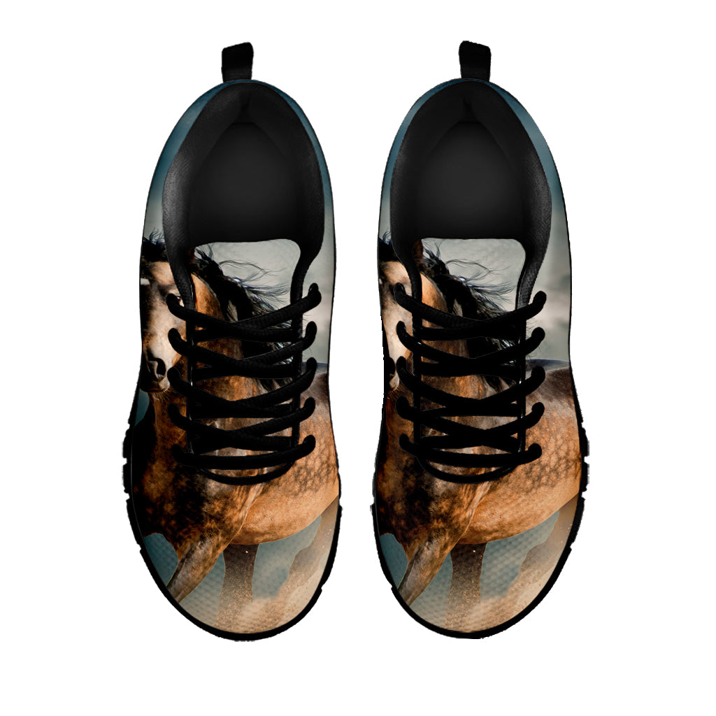 Running Wild Stallion Horse Print Black Sneakers