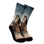 Running Wild Stallion Horse Print Crew Socks